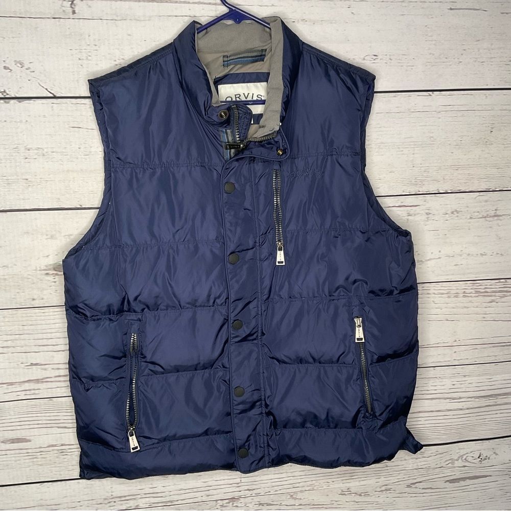 Orvis Duck Down Puffer Vest L Large Navy Blue Insulated Warm Navy